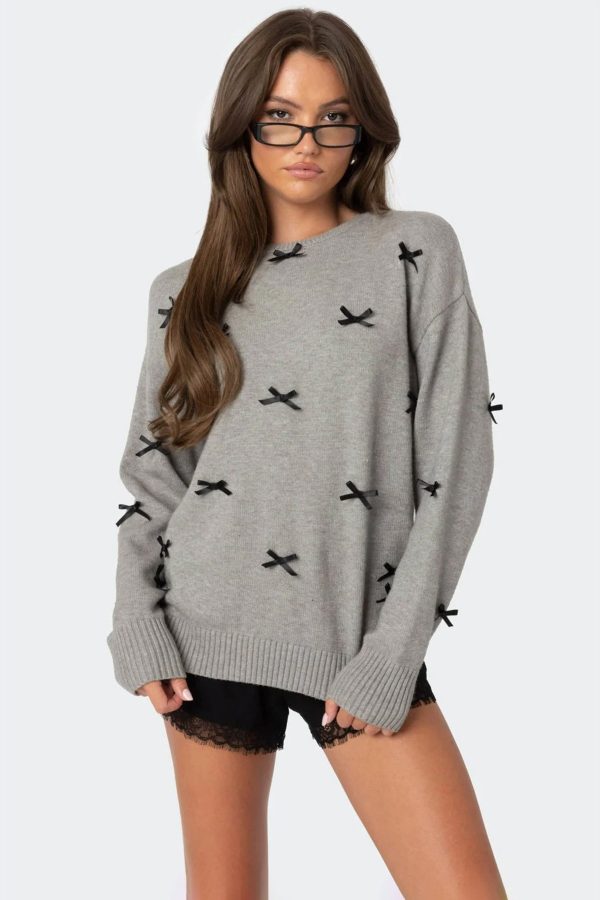 Satin Effect Bow Oversized Sweater