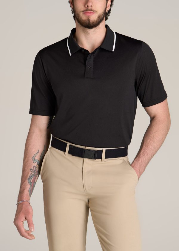 A.T. Performance Tipped Golf Polo for Tall Men in Black