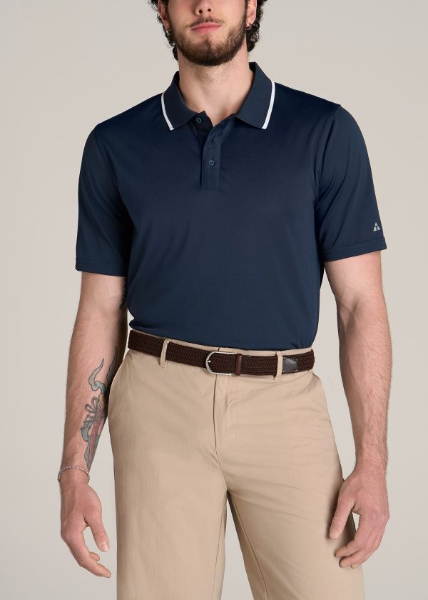 A.T. Performance Tipped Golf Polo for Tall Men in Bright Navy