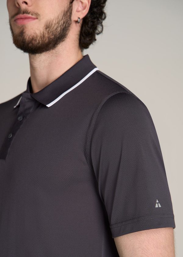 A.T. Performance Tipped Golf Polo for Tall Men in Charcoal - Image 2