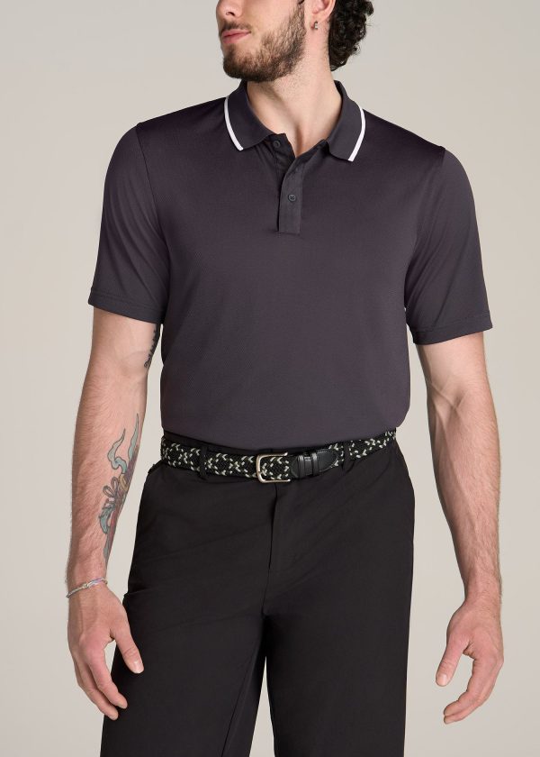 A.T. Performance Tipped Golf Polo for Tall Men in Charcoal