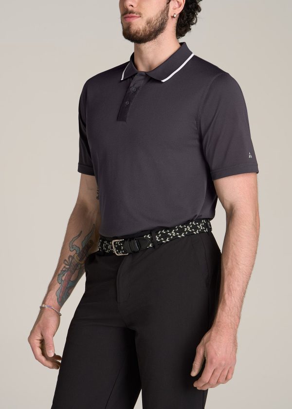 A.T. Performance Tipped Golf Polo for Tall Men in Charcoal - Image 3