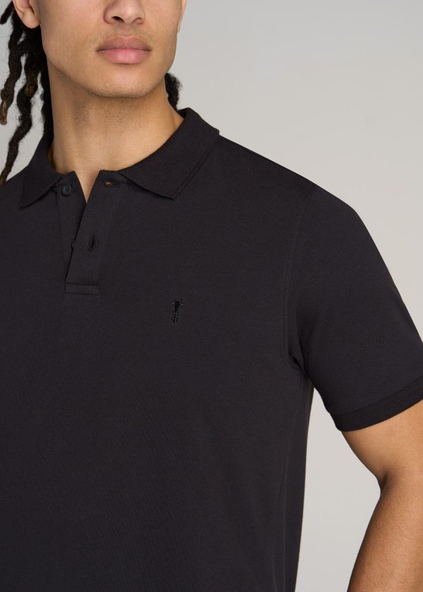 Men's Tall Classic Polo with Embroidered Logo in Black - Image 2