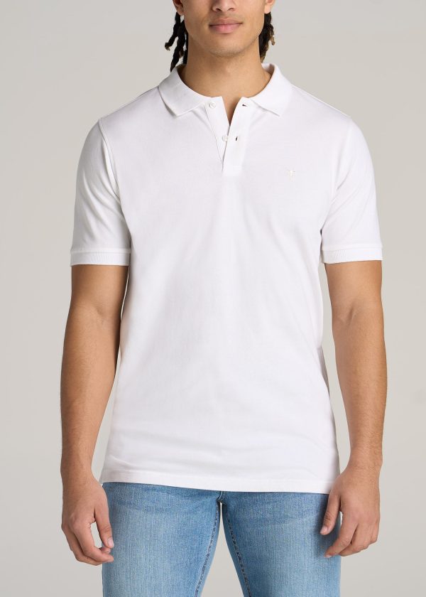 Men's Tall Classic Polo with Embroidered Logo in Bright White