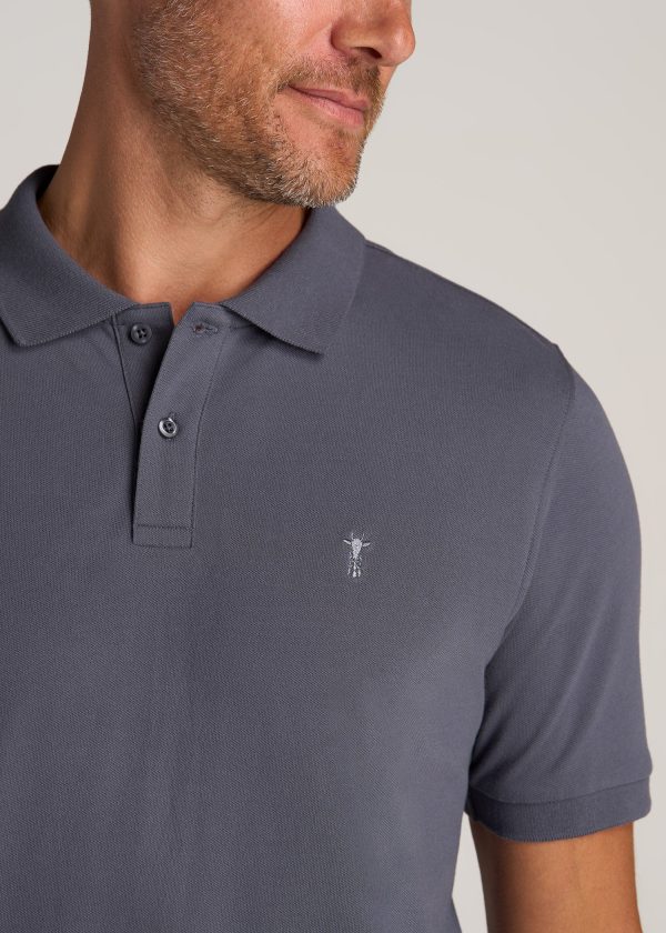 Men's Tall Classic Polo with Embroidered Logo in Grey Blue - Image 2