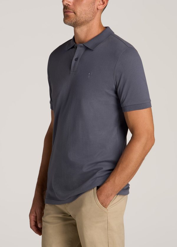 Men's Tall Classic Polo with Embroidered Logo in Grey Blue - Image 3