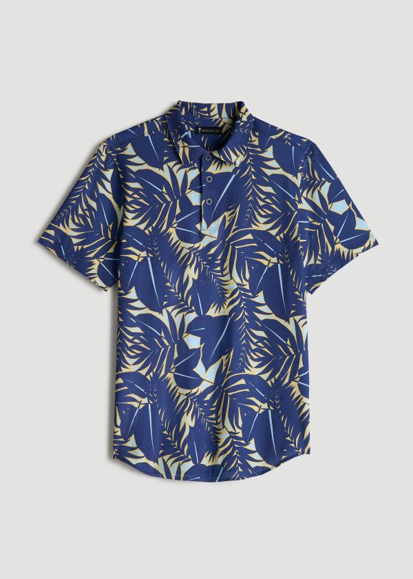 Coastal Perforated Tall Men's Polo Shirt in Twilight Blue Palms - Image 6