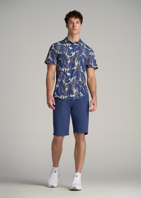 Coastal Perforated Tall Men's Polo Shirt in Twilight Blue Palms - Image 4