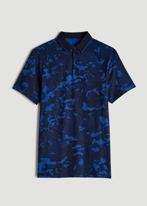 Contrast Collar A.T. Performance Print Golf Tall Men's Polo Shirt in Blue and Black Camo - Image 6