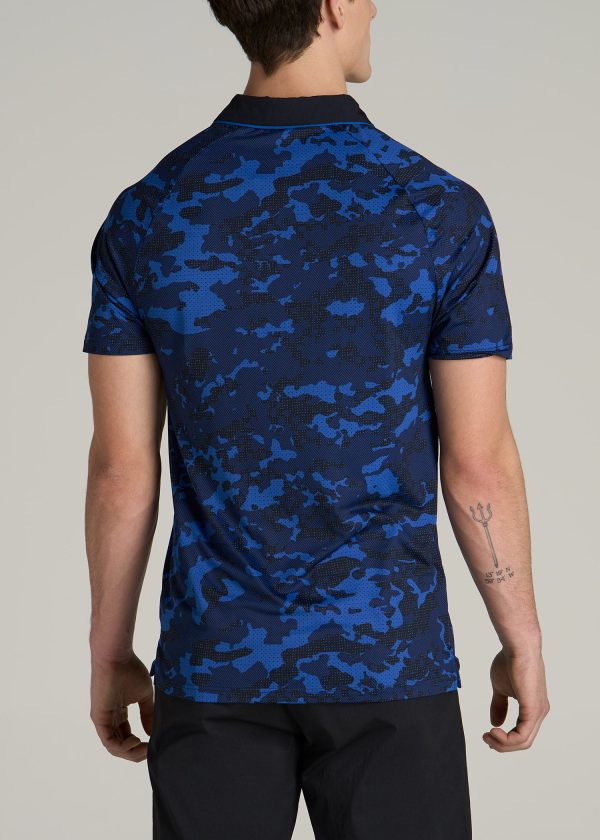 Contrast Collar A.T. Performance Print Golf Tall Men's Polo Shirt in Blue and Black Camo - Image 5