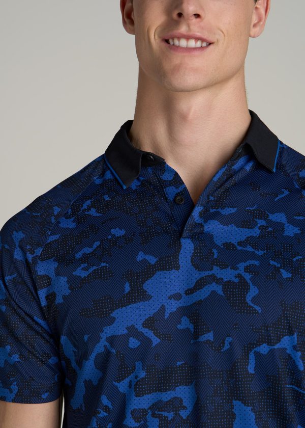 Contrast Collar A.T. Performance Print Golf Tall Men's Polo Shirt in Blue and Black Camo - Image 2