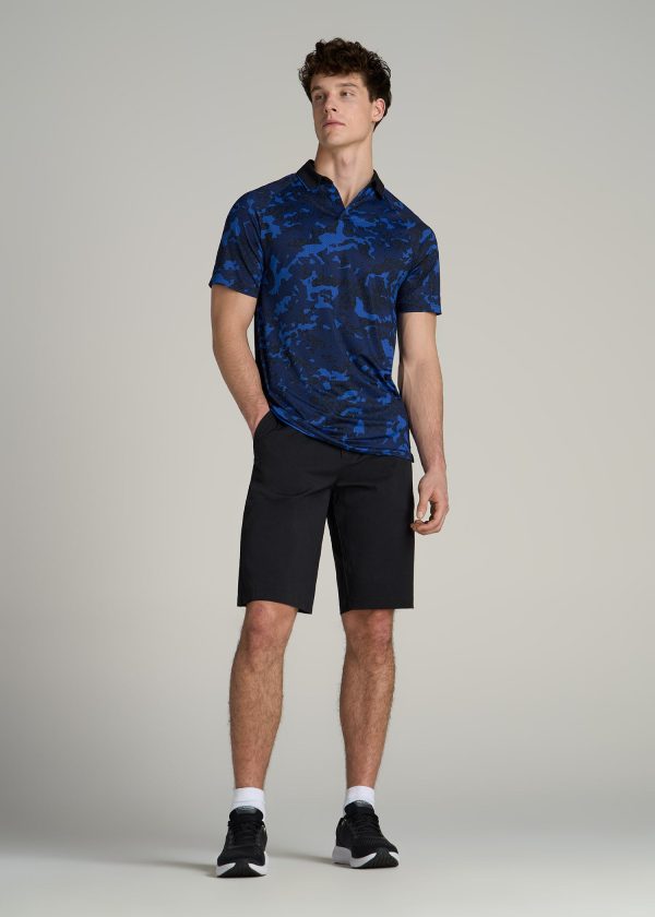 Contrast Collar A.T. Performance Print Golf Tall Men's Polo Shirt in Blue and Black Camo - Image 4