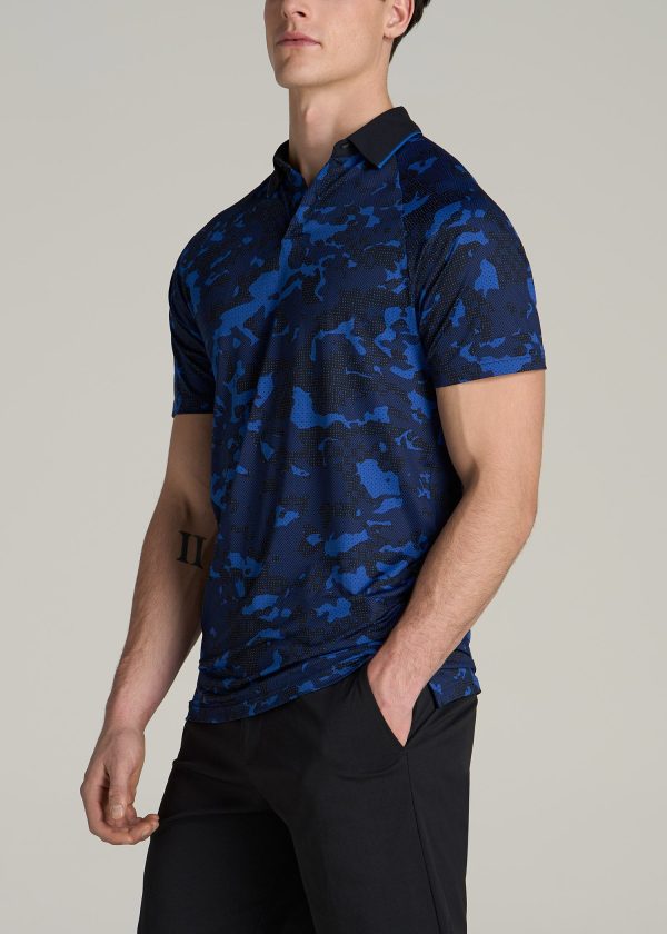 Contrast Collar A.T. Performance Print Golf Tall Men's Polo Shirt in Blue and Black Camo - Image 3