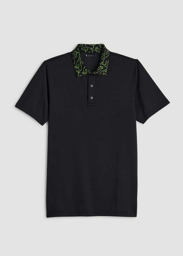 Jacquard Knit Collar Golf Polo Shirt for Tall Men in Black - Image 6