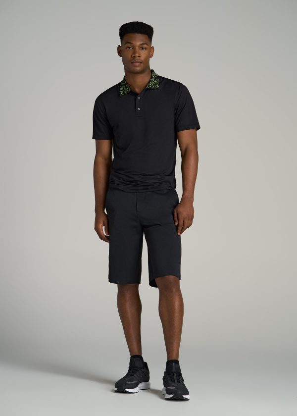 Jacquard Knit Collar Golf Polo Shirt for Tall Men in Black - Image 4