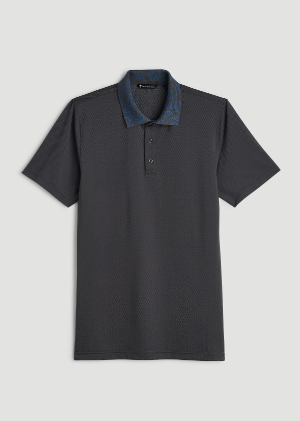 Jacquard Knit Collar Golf Polo Shirt for Tall Men in Steel Grey - Image 6