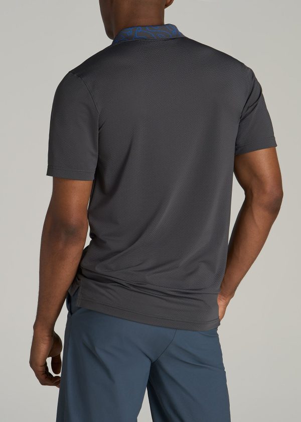 Jacquard Knit Collar Golf Polo Shirt for Tall Men in Steel Grey - Image 5