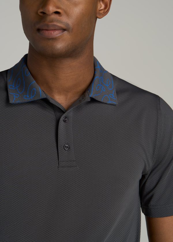 Jacquard Knit Collar Golf Polo Shirt for Tall Men in Steel Grey - Image 2