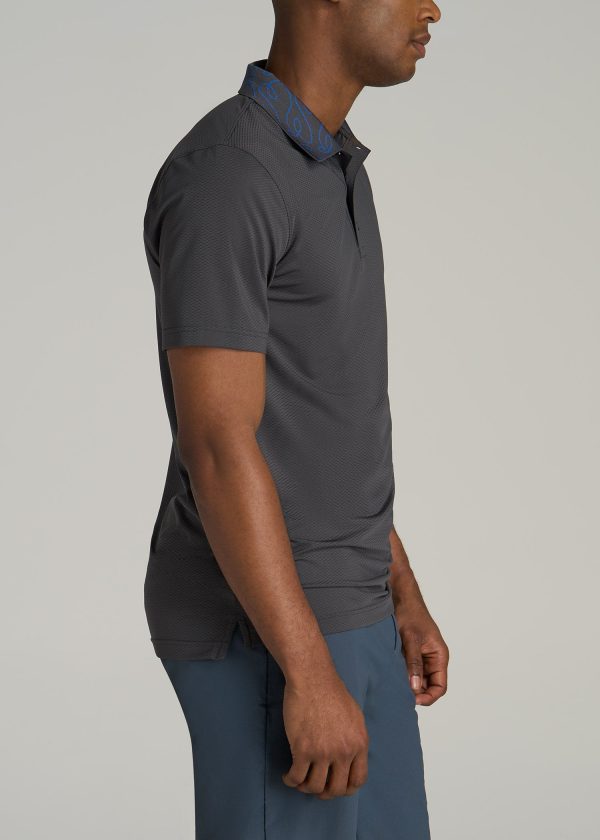 Jacquard Knit Collar Golf Polo Shirt for Tall Men in Steel Grey - Image 3