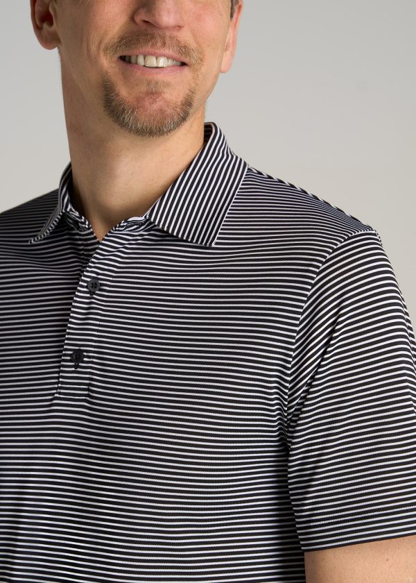 A.T. Performance Stretch Stripe Golf Tall Men's Polo Shirt in Black - Image 2