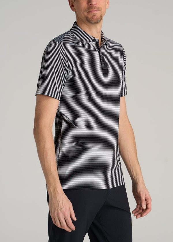 A.T. Performance Stretch Stripe Golf Tall Men's Polo Shirt in Black - Image 3