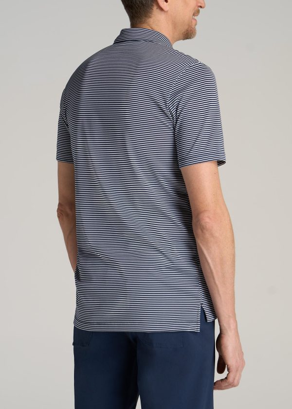 A.T. Performance Stretch Stripe Golf Tall Men's Polo Shirt in Navy - Image 5