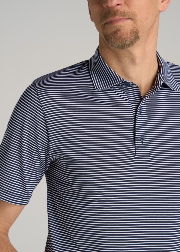 A.T. Performance Stretch Stripe Golf Tall Men's Polo Shirt in Navy - Image 2