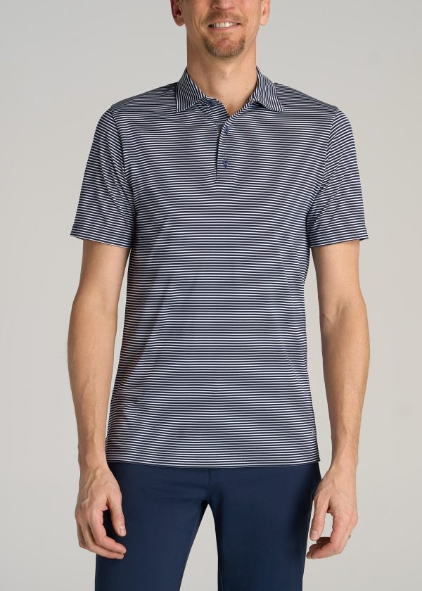 A.T. Performance Stretch Stripe Golf Tall Men's Polo Shirt in Navy