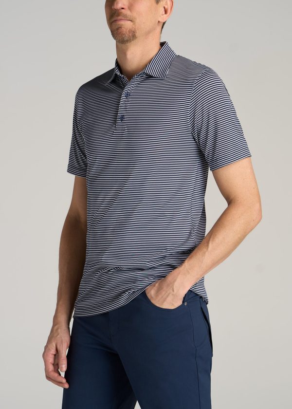 A.T. Performance Stretch Stripe Golf Tall Men's Polo Shirt in Navy - Image 3