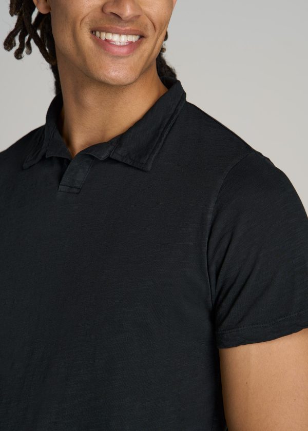 Slub Men's Tall Polo Shirt in Black - Image 2