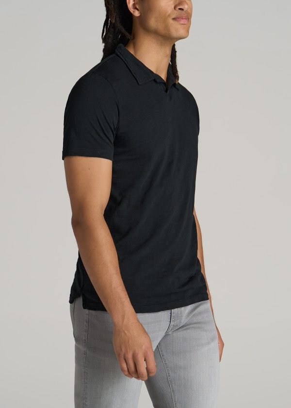 Slub Men's Tall Polo Shirt in Black - Image 3