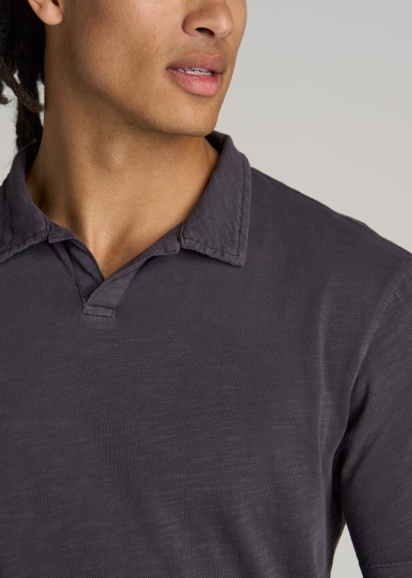 Slub Men's Tall Polo Shirt in Charcoal - Image 2