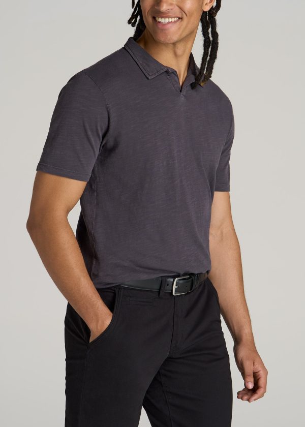 Slub Men's Tall Polo Shirt in Charcoal - Image 3