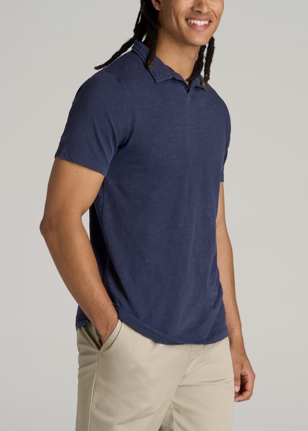 Slub Men's Tall Polo Shirt in Navy - Image 3