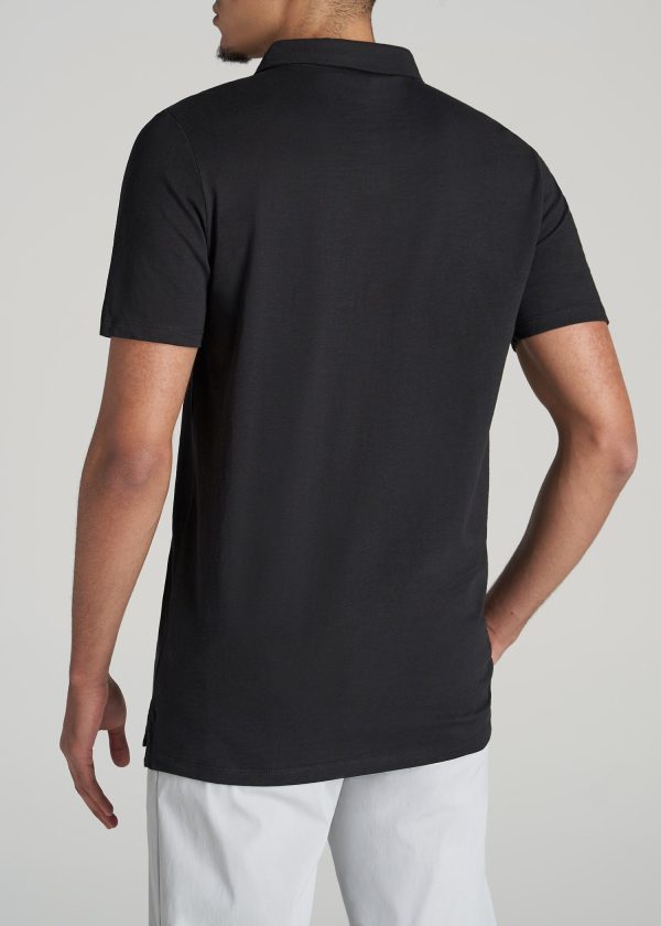 Slub Self Collar Tall Polo Shirt in Black - Image 5