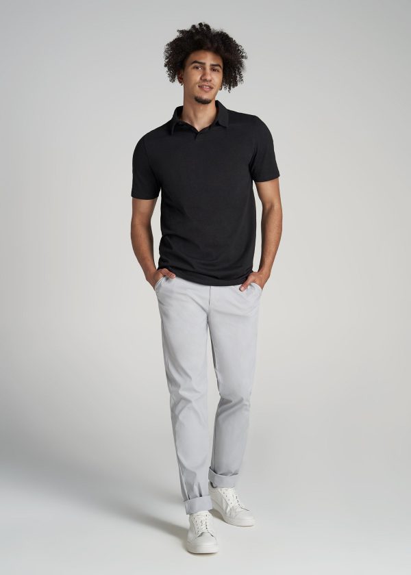 Slub Self Collar Tall Polo Shirt in Black - Image 4