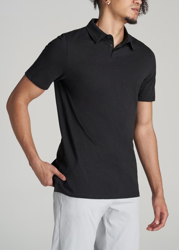 Slub Self Collar Tall Polo Shirt in Black - Image 3