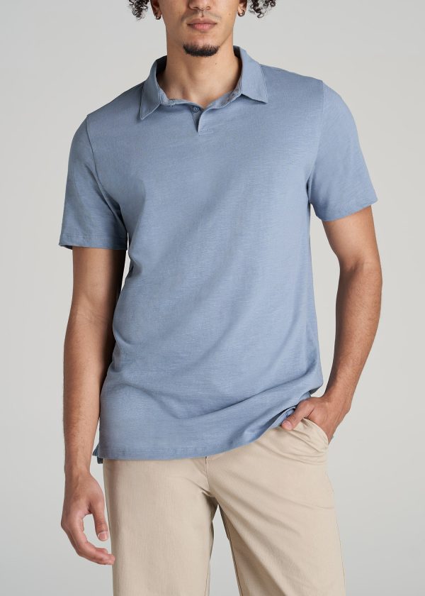 Slub Self Collar Tall Polo Shirt in Chambray