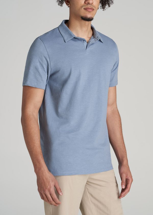 Slub Self Collar Tall Polo Shirt in Chambray - Image 3