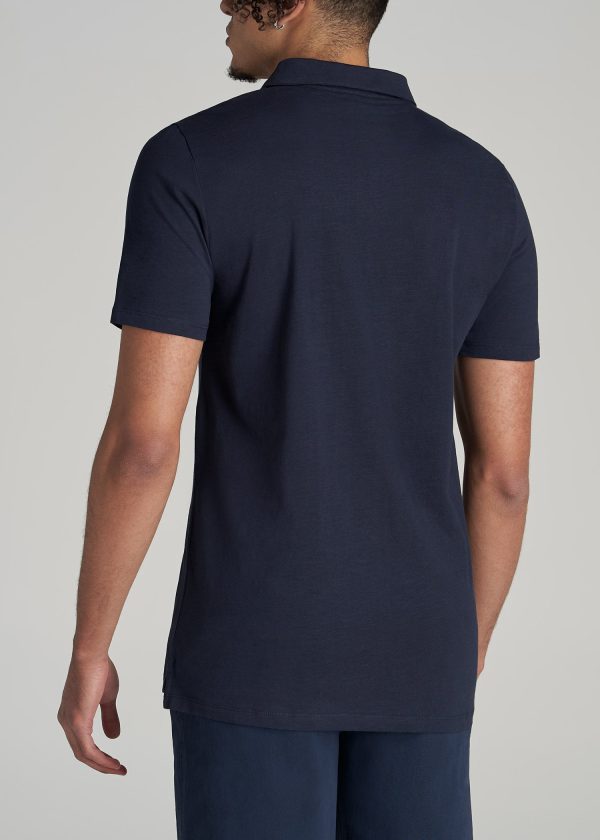 Slub Self Collar Tall Polo Shirt in Navy - Image 5