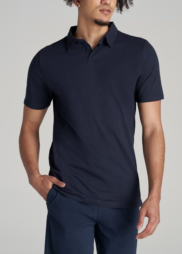 Slub Self Collar Tall Polo Shirt in Navy