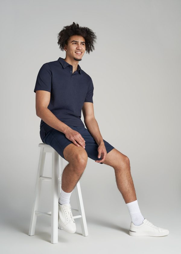 Slub Self Collar Tall Polo Shirt in Navy - Image 4