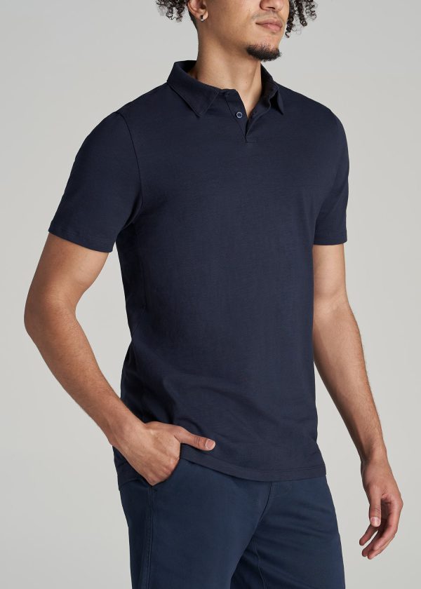 Slub Self Collar Tall Polo Shirt in Navy - Image 3