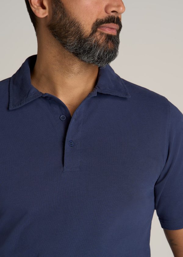 LJ&S Ultra Soft Short Sleeve Cotton Polo for Tall Men in Vintage Midnight Navy - Image 2