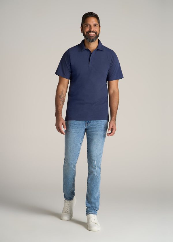 LJ&S Ultra Soft Short Sleeve Cotton Polo for Tall Men in Vintage Midnight Navy - Image 5