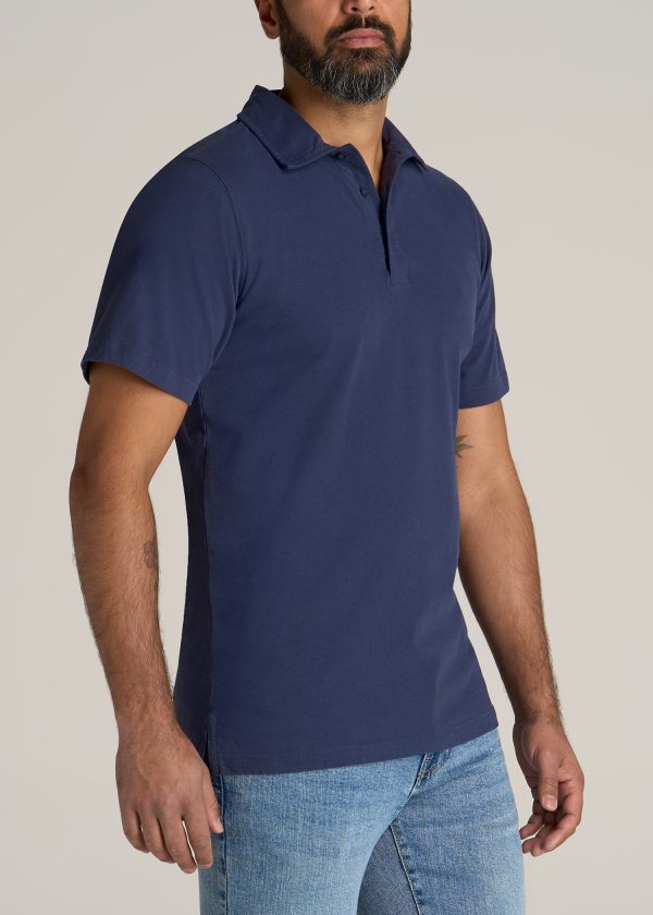 LJ&S Ultra Soft Short Sleeve Cotton Polo for Tall Men in Vintage Midnight Navy - Image 4