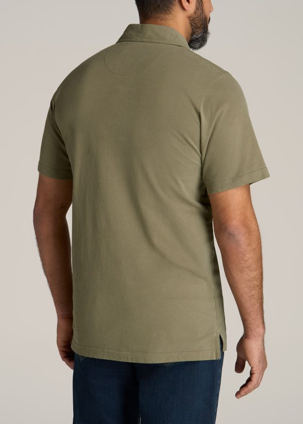 LJ&S Ultra Soft Short Sleeve Cotton Polo for Tall Men in Vintage Moss Green - Image 3