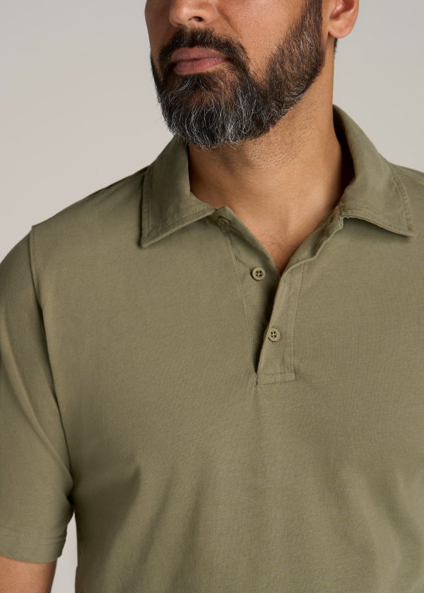 LJ&S Ultra Soft Short Sleeve Cotton Polo for Tall Men in Vintage Moss Green - Image 2