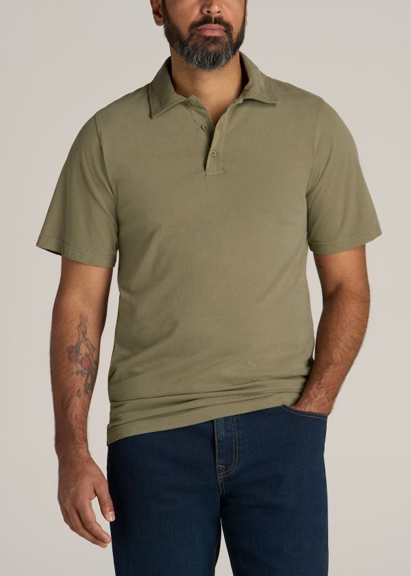 LJ&S Ultra Soft Short Sleeve Cotton Polo for Tall Men in Vintage Moss Green