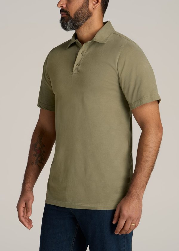 LJ&S Ultra Soft Short Sleeve Cotton Polo for Tall Men in Vintage Moss Green - Image 4